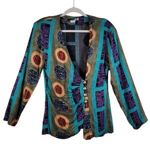 VTG Hot Potato Womens Multicolor Retro Abstract Geometric Artsy Blouse Size 5/6